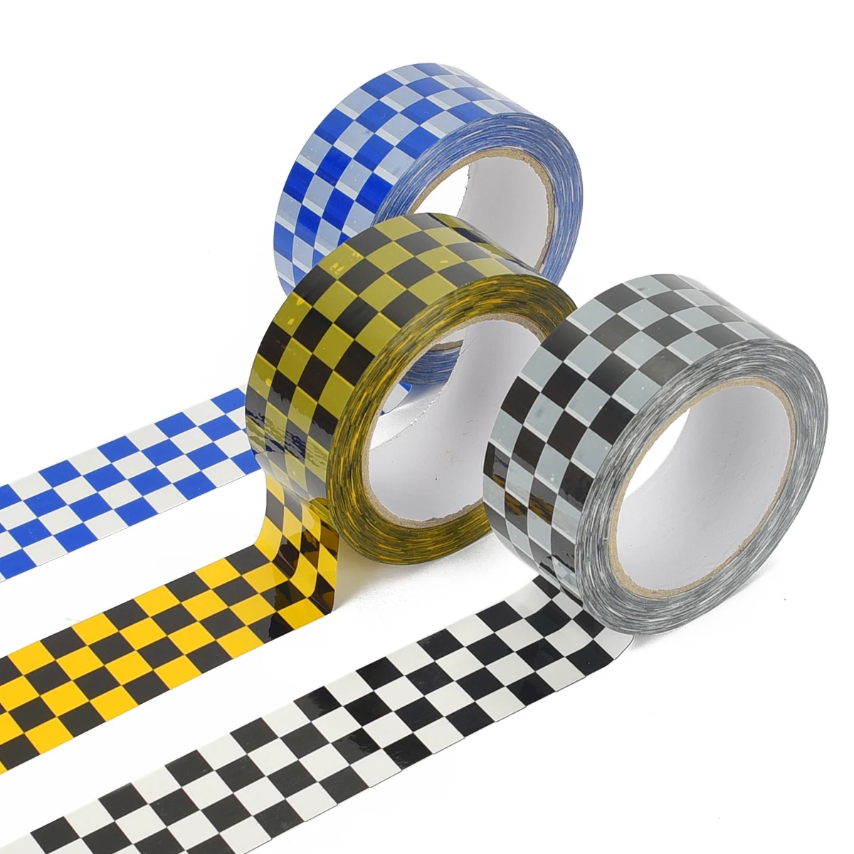 1/롤 48mm * 100m 검정 흰색 노란색 파란색 컬러 체커 보드 그리드 Bopp 접착 테이프 DIY 스티커 용품 패키지 액세서리
