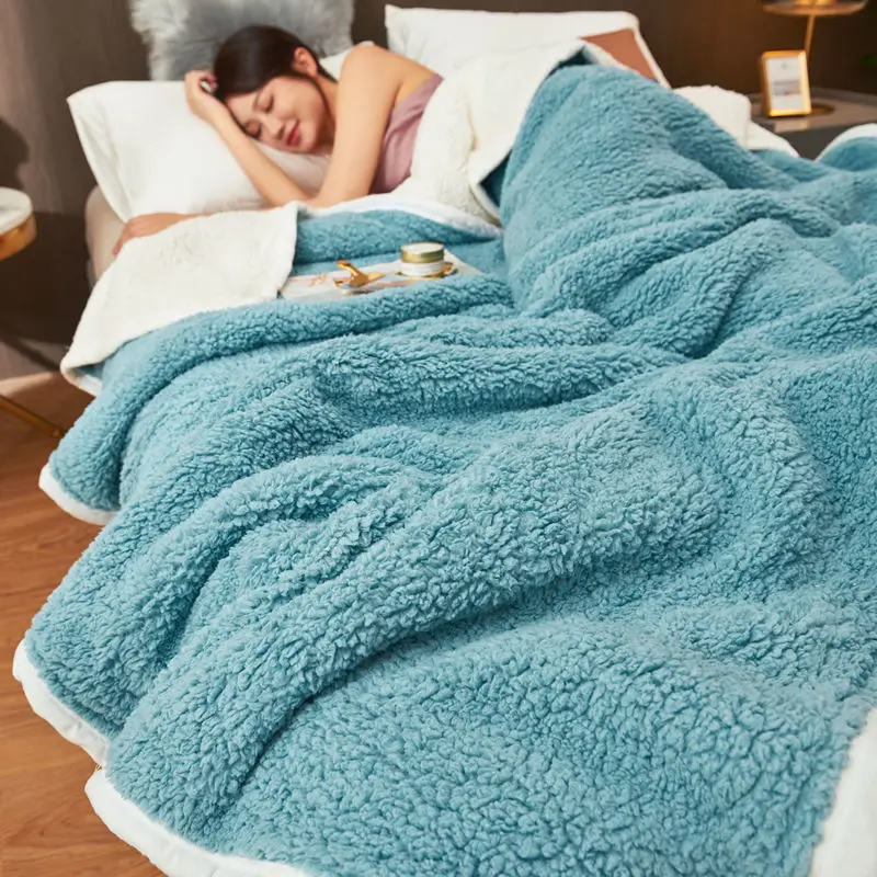 

Light Thin berber fleece Throw blanket Plaid fluffy blanket super warm soft blankets throw on Sofa/Bed/ Travel Bedspread Thicken