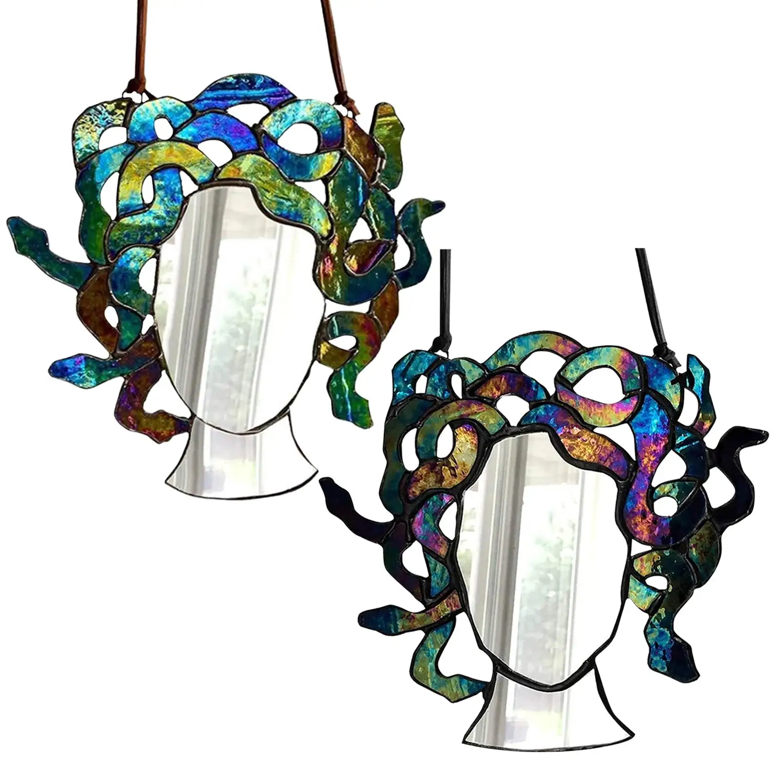 Unique Stained Glass Medusa Mirror Durable Colorful Medusa Decorative Pendant Home Decoration for Party Wedding