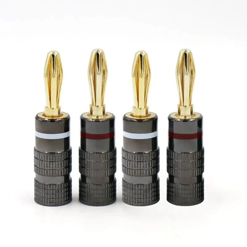 4pcs Gun Metal BANANA PLUGS 24K Gold-plated 4MM Banana Connector Screw Lock For Audio Jack Speaker Plugs White&Red