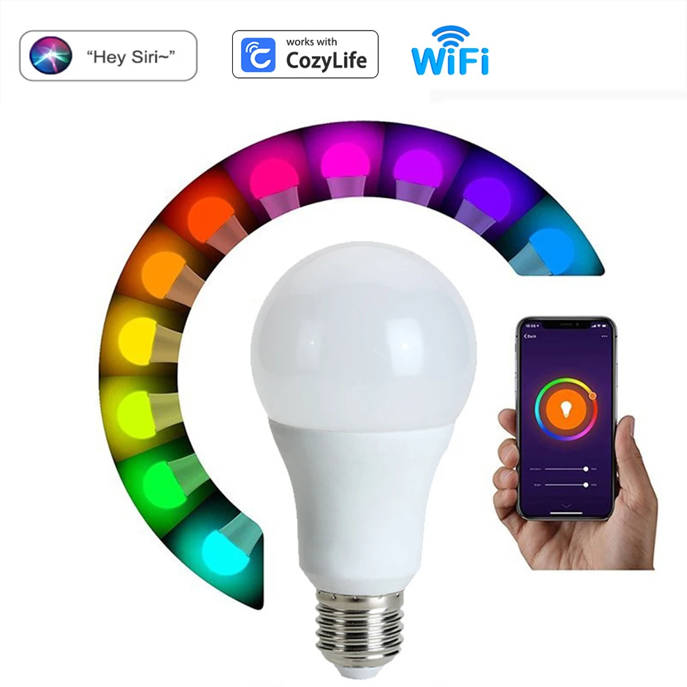 Ampoule LED intelligente Wi-Fi, lampe à commande vocale Siri, ampoules LED RVB, Alexa, Yandex, Alice, Google Home, 1800 strada, 15W, 110 V, 220V