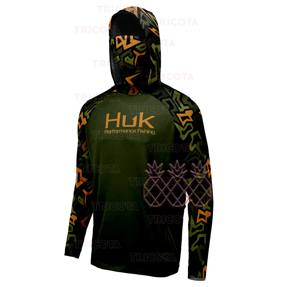HUK Fishing Shirts Summer Long Sleeve Face Mask Fishing Hooded Shirt