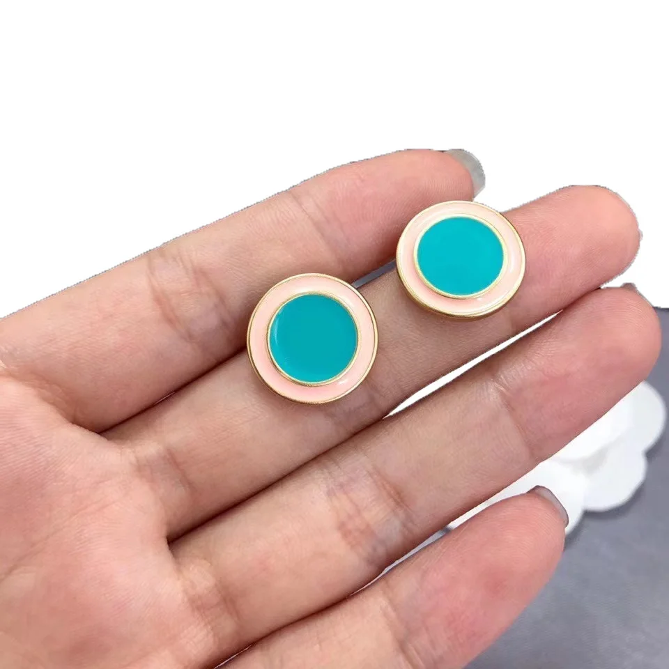 2022 Hot Trend Brand Oil Dripping Color Round Earrings Ear Studs Everyday Wear Versatile Jewelry Atmosphere Banquet