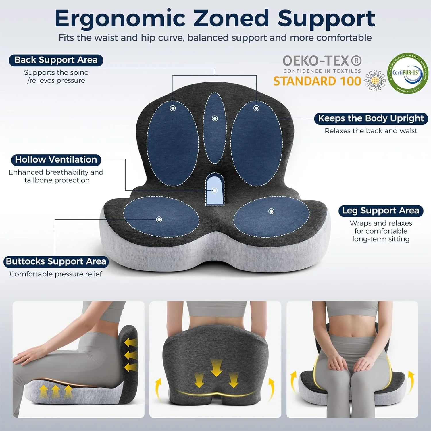 Memory Foam Seat Cushion Orthopedic Pillow Coccyx Office Chair Cushion Support Waist Back Pillow Car Seat Hip Pad Student Pad