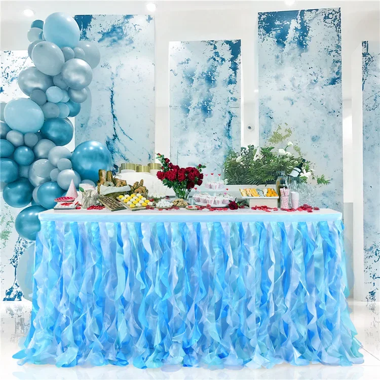 Wicker table skirt party birthday wedding chiffon curly circumference dessert sign in gauze skirt table skirt