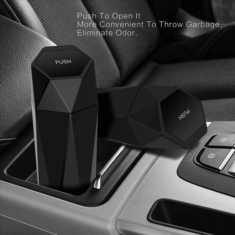 T84C-2X Car Trash Can With Lid Portable Vehicle Auto Car Garbage Can Mini Garbage Bin For Car, Home, Office Black