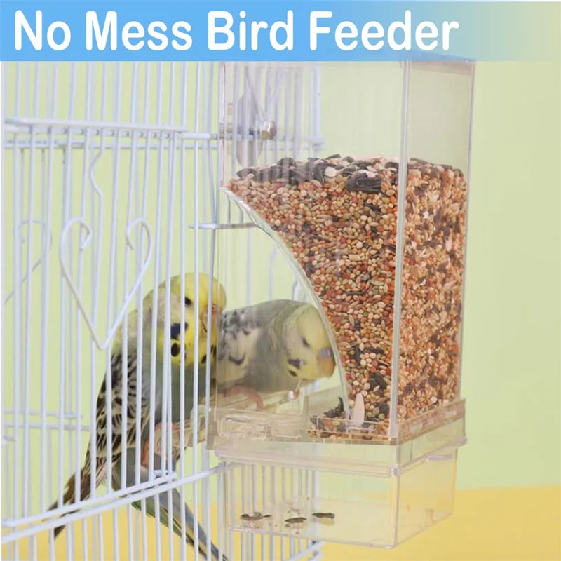No Mess Bird Feeders Automatic Parrot Feeder Drinker Acrylic Seed Food Container Cage Accessories For Small And Medium Parakeets parrot feeder bird feeder