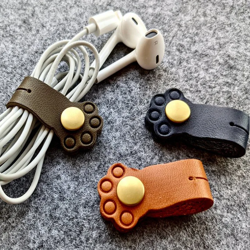 PU 가죽 이어폰 클립, 카와이 케이블 정리 도구, 고양이 발 케이블 와인더, USB 충전기, 데이터 라인 케이블 보호기, 책상 정리 도구