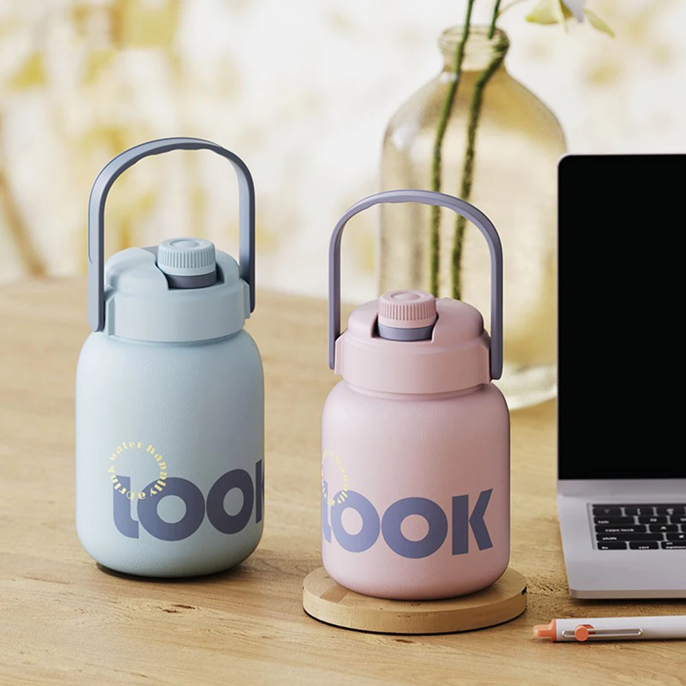

1100ML Large Capacity Vacuum Cup Cold And Hot Water Bottle With Lid Portable Handle Stainless Steel Outdoor Leakproof
