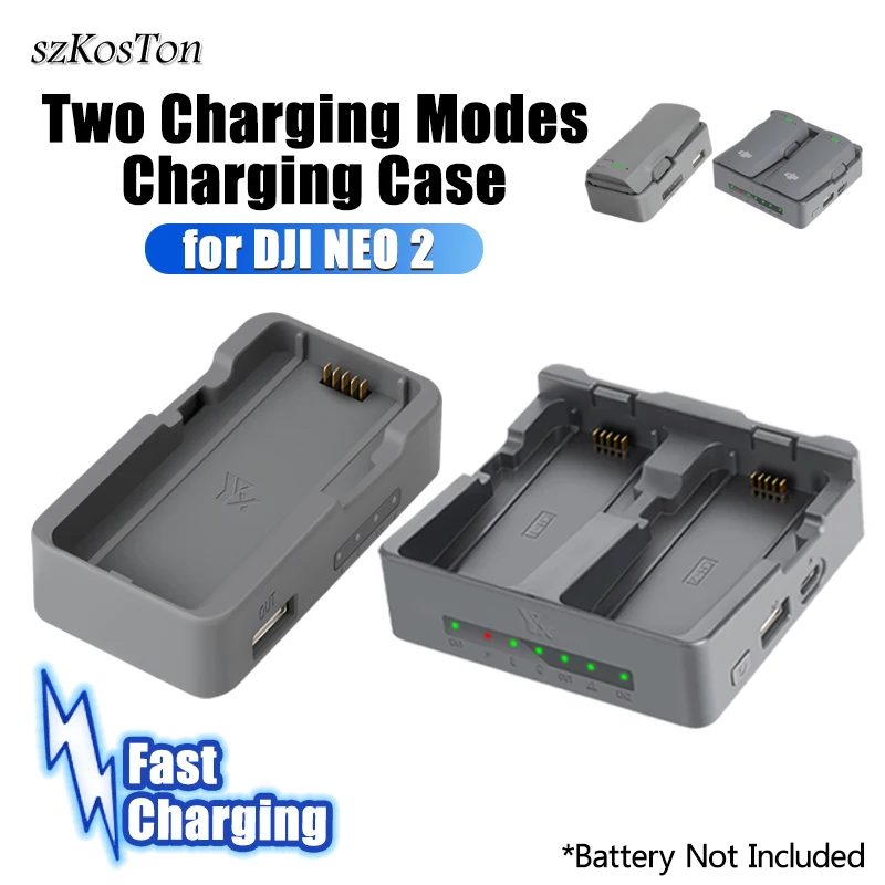 Chargeur USB pour batterie DJI Neo2 - 5V/3A, 2 ports, gris clair/vert clair