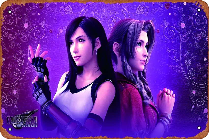 Винтажная репродукция Aerith gainsborо и Tifa Lockhart FF, металлическая жестяная вывеска, Настенный декор для сада, бара, кафе