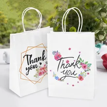 

10Pcs 21*15*8cm Thank You Printed Kraft Paper Bag Handle Cookie Candy Gift Packaging Bags Wedding Party Decoration Baby Shower