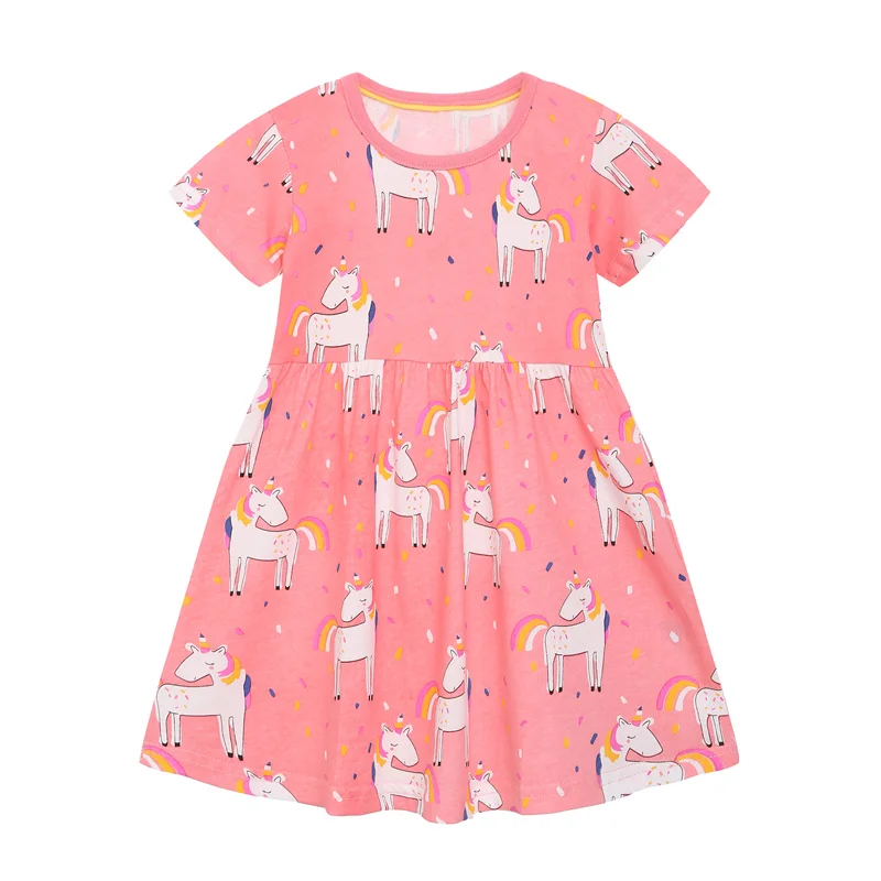 

Детское летнее платье принцессы с принтом единорога
