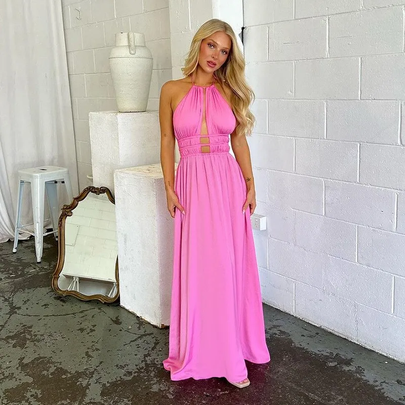 

Elegant And Pretty Women Dress Pareo Beach Bath Outlet Hollow Halter 2023 New Slim Fit High Waist Solid Spandex Bathing Trips