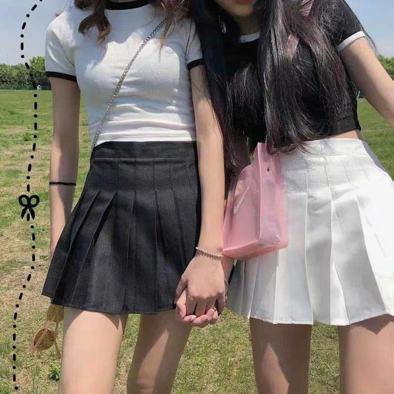 

Sweet Lolita High Waist Pleated Skirt Women Cute Mini Skirts Korea Tennis Short School Uniform Skirt Girls Harajuku Faldas Mujer