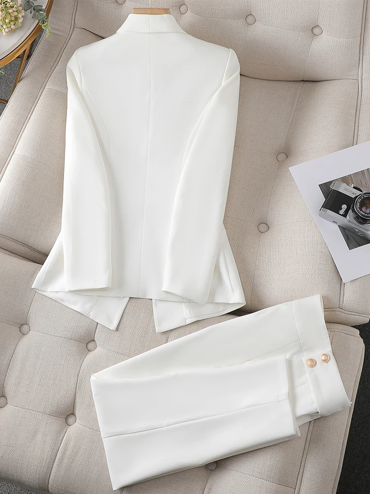 Spring Autumn Women Blazer Sets Single Button Long Sleeve Notched Collar Coat+Pencil Pants 2pcs Fashion Slim OL Ladies Suits