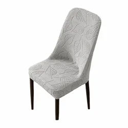 Leaf Pattern Stretchable Dining Chair Cover - Soft, Removable, and Thickened (Light Grey)