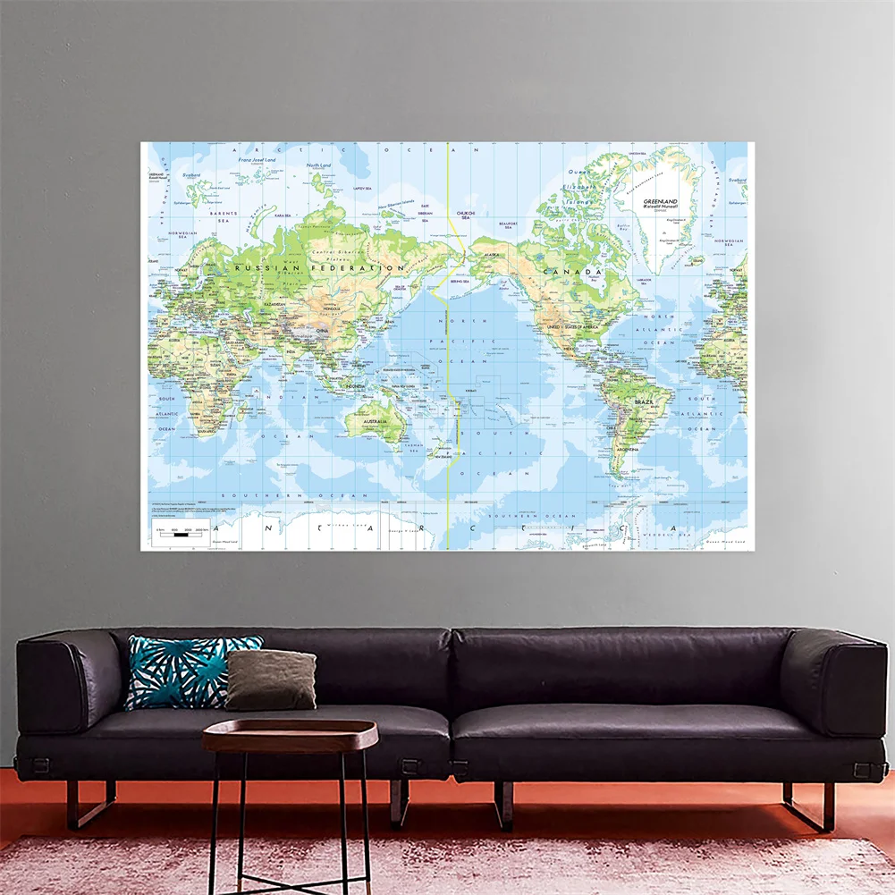 The World Map 150x225cm Foldable Non-woven Waterproof Topographic Map for Office School Classroom Decor Supplies