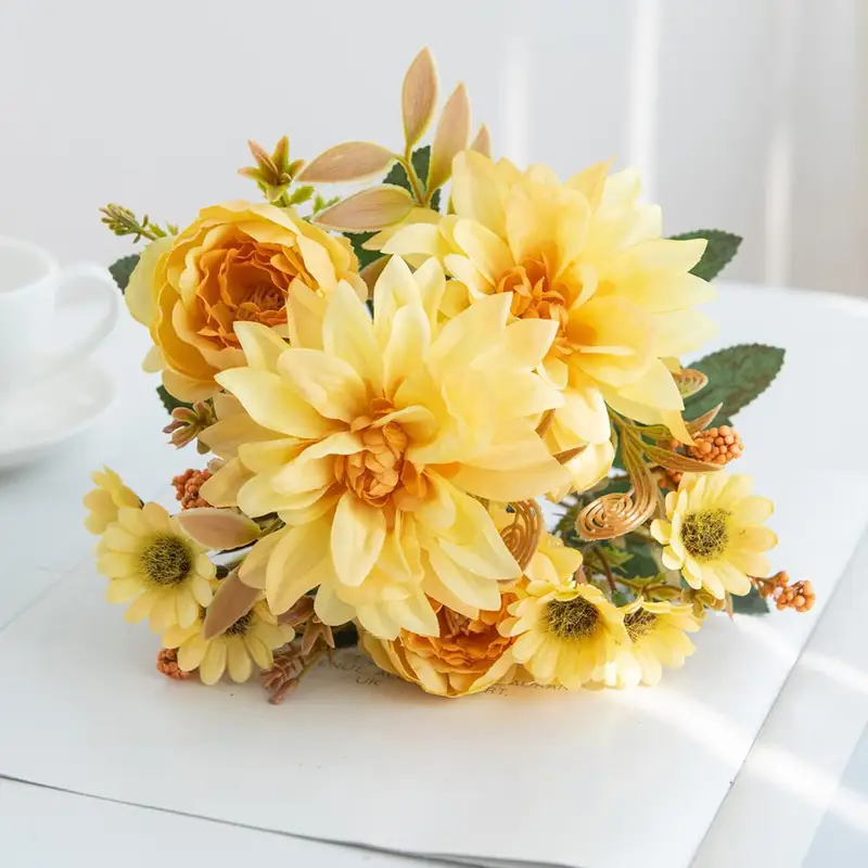 Artificial Flowers Silk Dahlia Rose daisy Valentine's Home RoomDecoration Bonsai Room Wedding Bridal Bouquet Party Diy Hot sales - Image 12