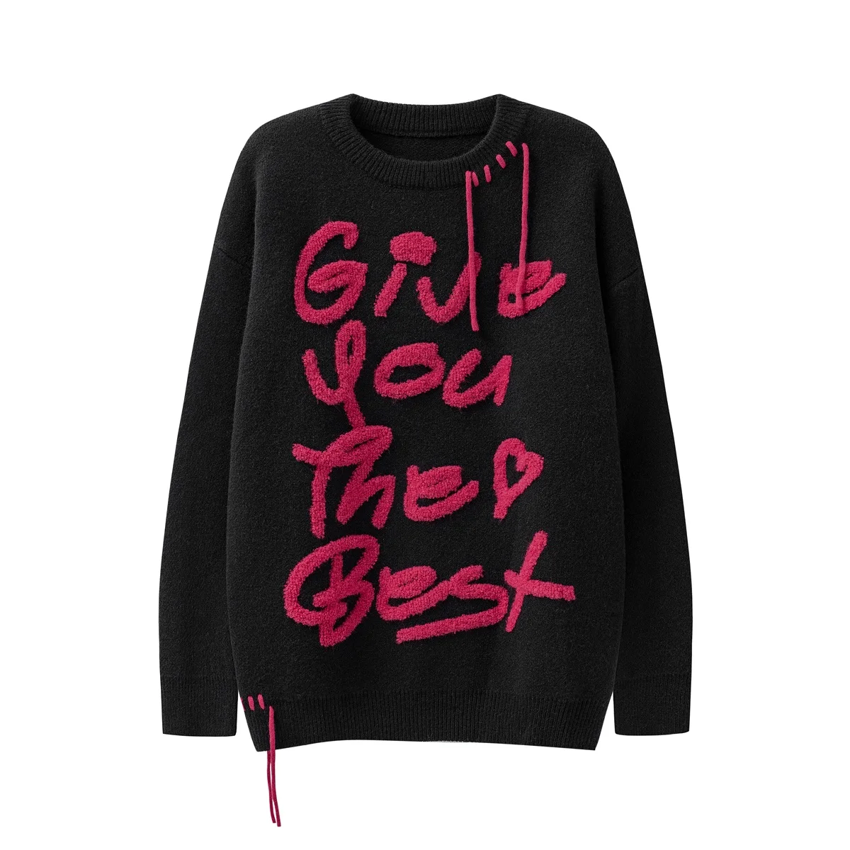 

Towel Letter Embroidery Tassel Knit Sweater for Men and Women Y2K Ropa Hombre Woolen Clothes Hip Hop Oversized Men's Sweaters