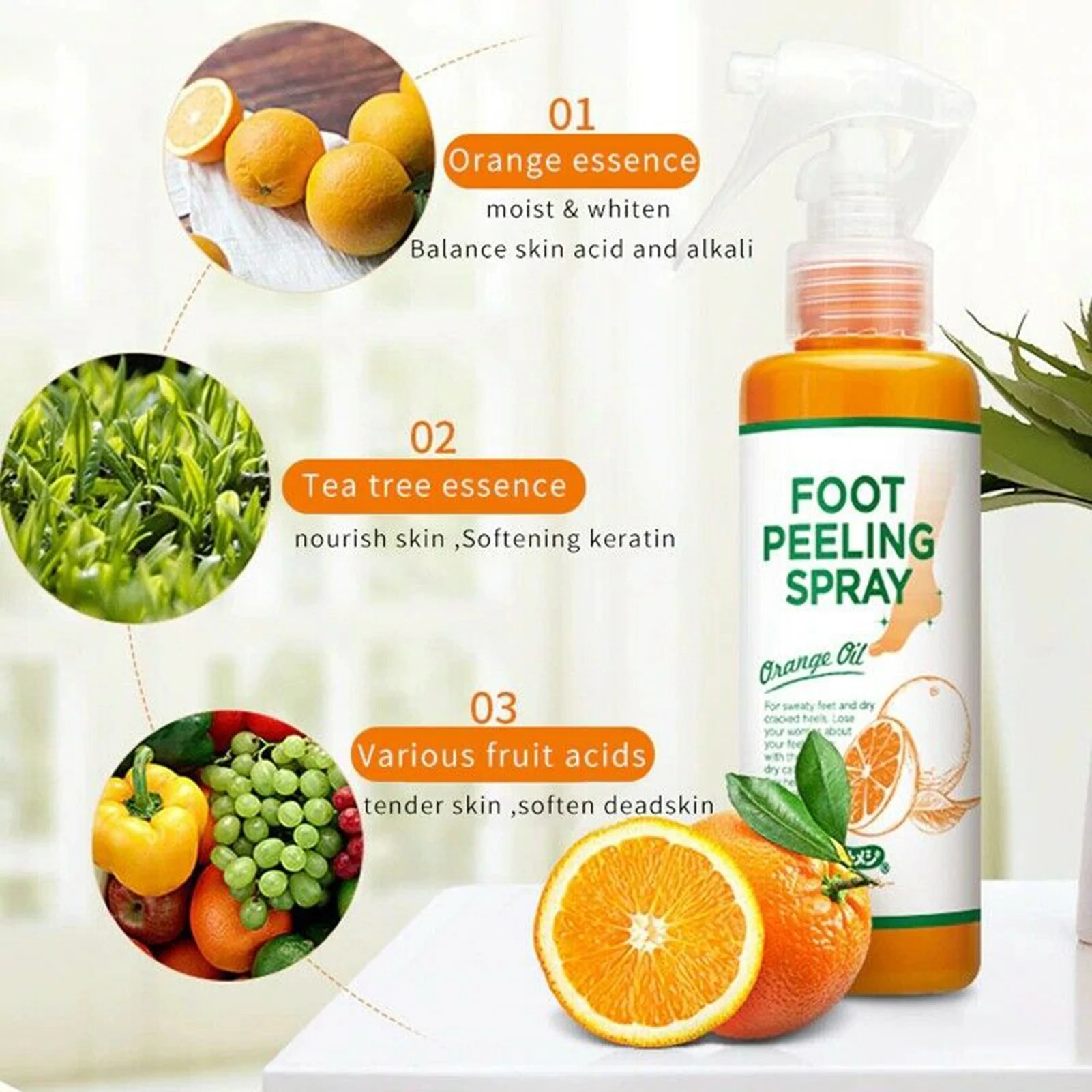 100ml Foot Peeling Spray Orange Essential Oil Exfoliating Nourish Peel Feet Calluses Dead Skin Remover Pedicure Foot Care Tool