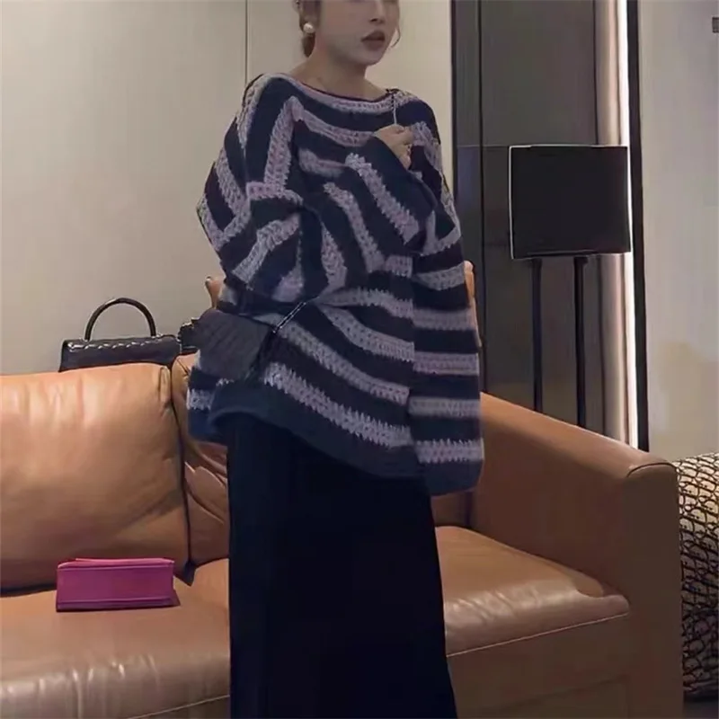 Autumn Striped Knitted Sweater for Women