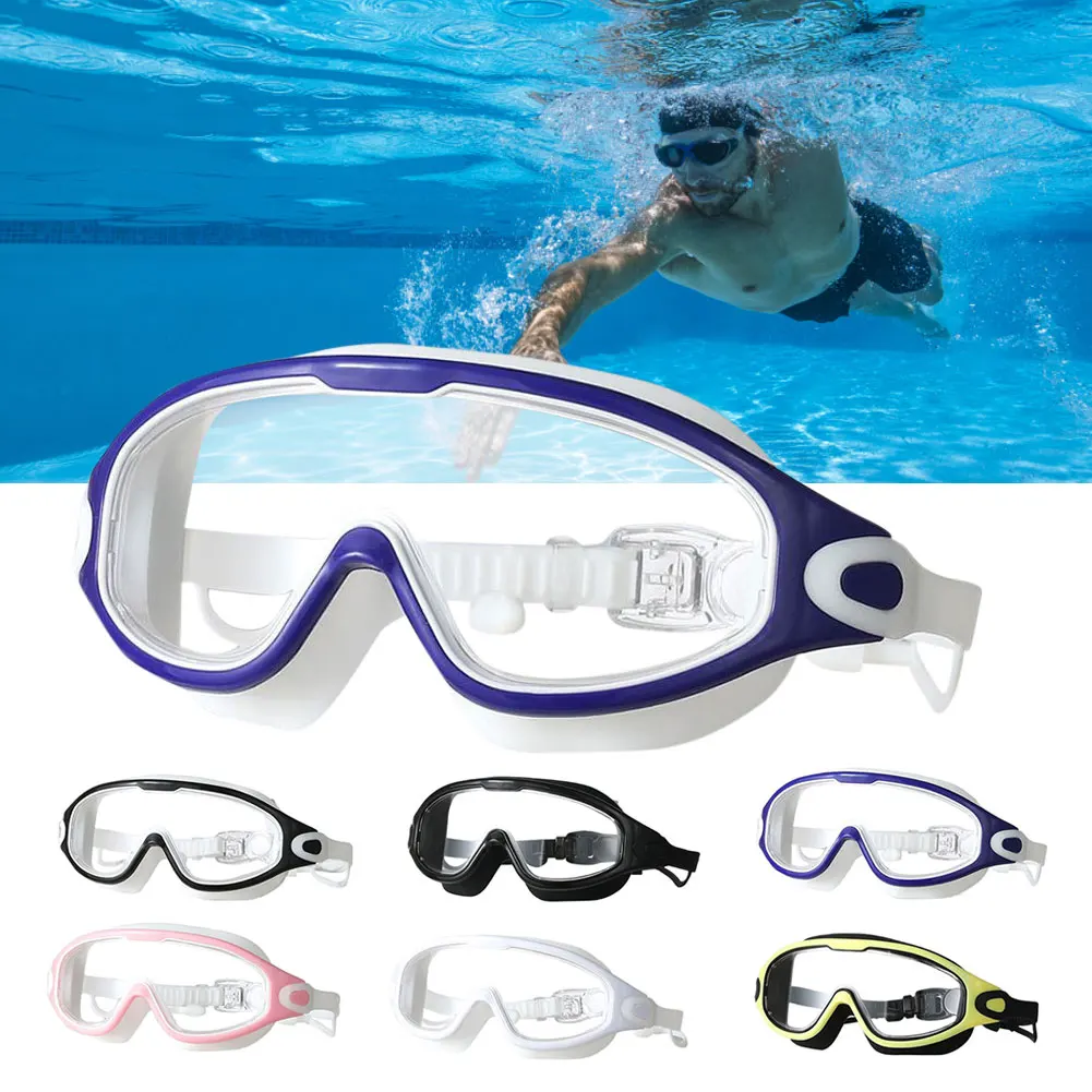 

Big Frame Swimming Goggles for Adults with Earplugs Swim Glasses for Men Women Professional HD Anti-fog Goggles Silicone Eyewear