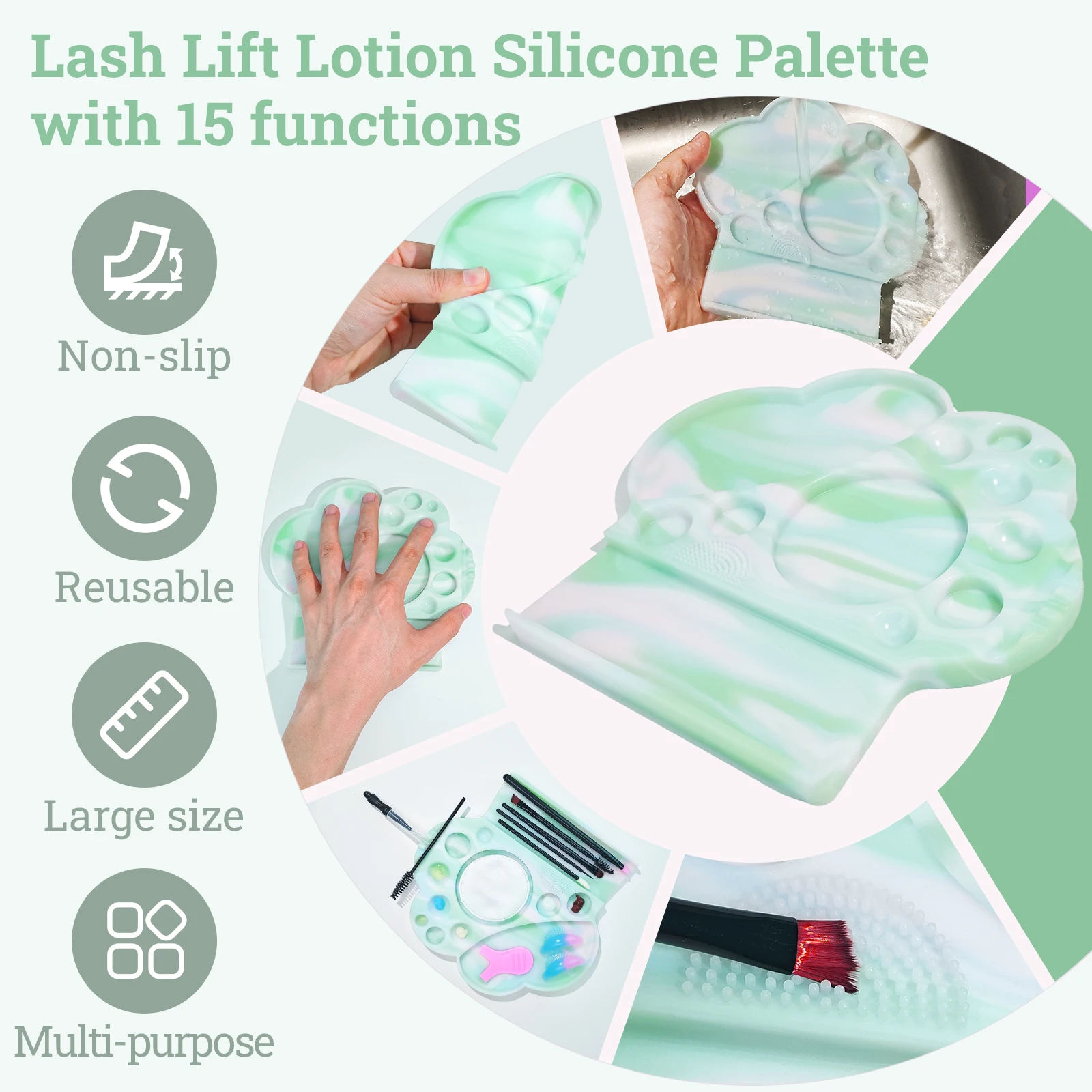 페르마니아 뉴 1개 대형 실리콘 팔레트 14가지 기능 트레이 속눈썹 리프트 및 틴트 눈썹 라미네이션 속눈썹 펌 패드 메이크업 도구