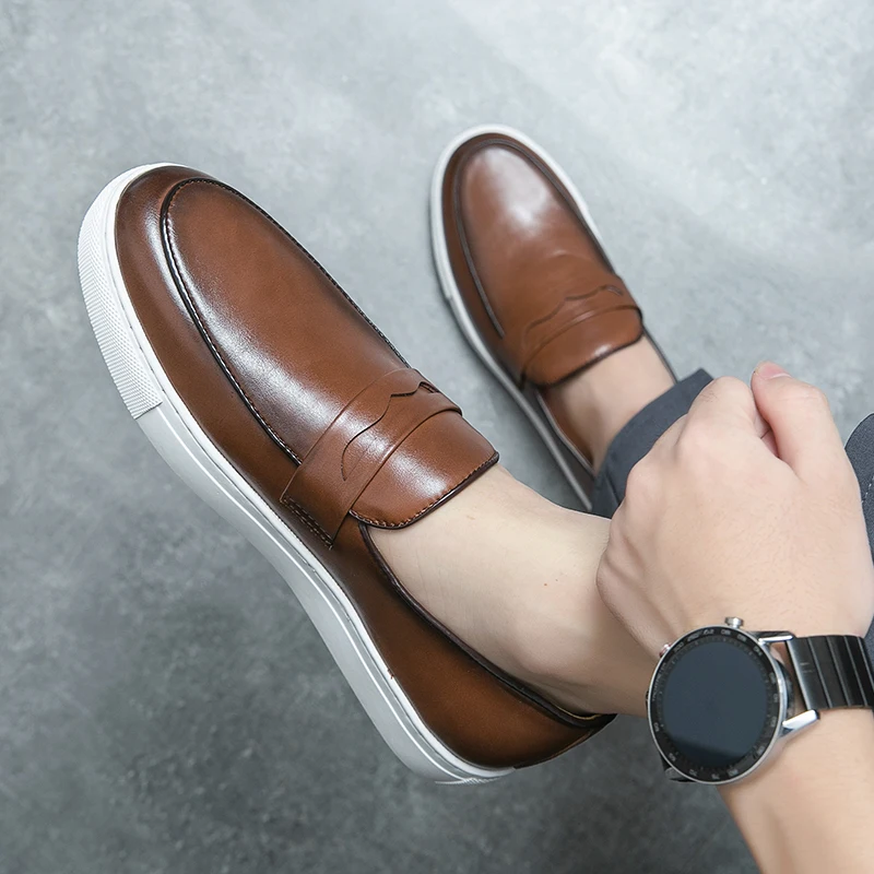Eisure Business Vulcanized Shoes Men Shoes Black Brown Outdoor Comfortable Walking Shoes High Quality Lefu Shoes Size 38-48 Male