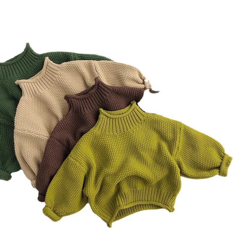 3-8 Years Old Boys Girls Sweater Knitted Pullover Top Rolled Neck Fashion Outwear Winter Clothes for Kids Toddler Freeshippping