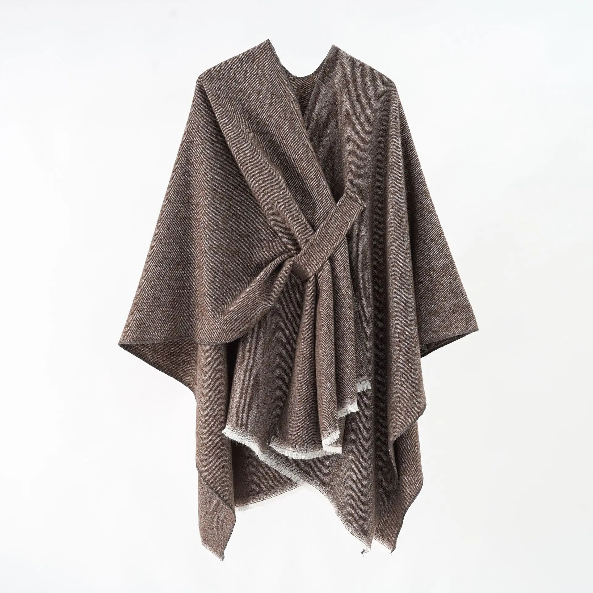 Winter Warm Shawl Long Cape Thick Neck Criss-Cross Loose Poncho Overcoat Women Big Pendulum Faux Cashmere Outer Streetwear Cloak