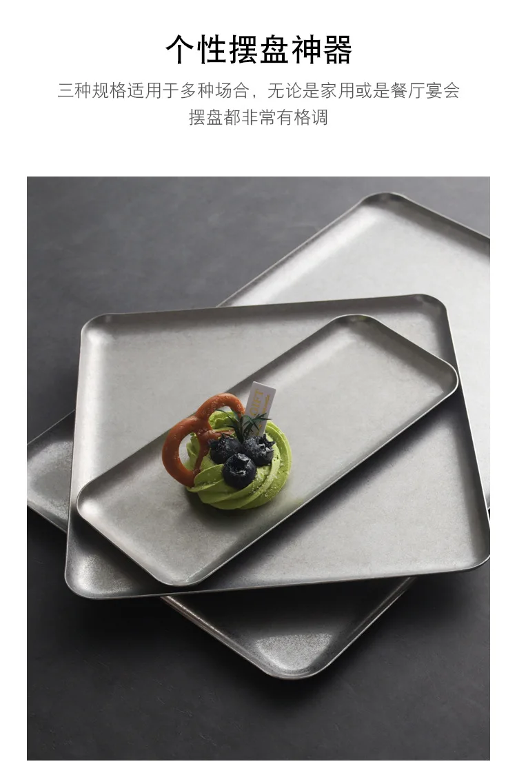 Description Picture 4 of itemRectangle Stainless Steel Tray Buffet Presentation Tray Metal Food Serving Plate Home Storage & Organization Snack Dish