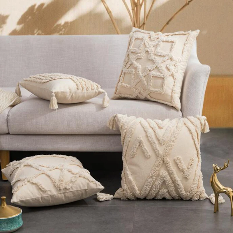 보헤미안 태슬 장식 베개, 소파 사각 소파 베개, 보호 쿠션 커버, 홈 장식 쿠션 커버, 코어 없음 