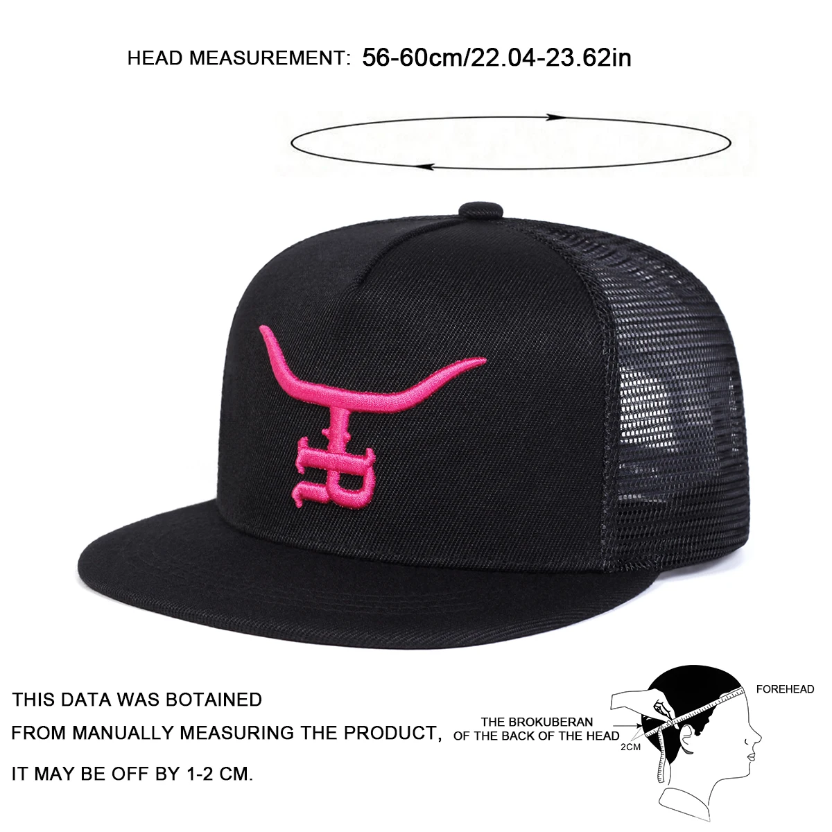 Unisex R-Buchstabe Stierkopf-Stickerei Hip-Hop Netzhüte Frühling Sommer Outdoor Verstellbare Lässige Baseballkappen Sonnenschutz-Hut – Detail 5