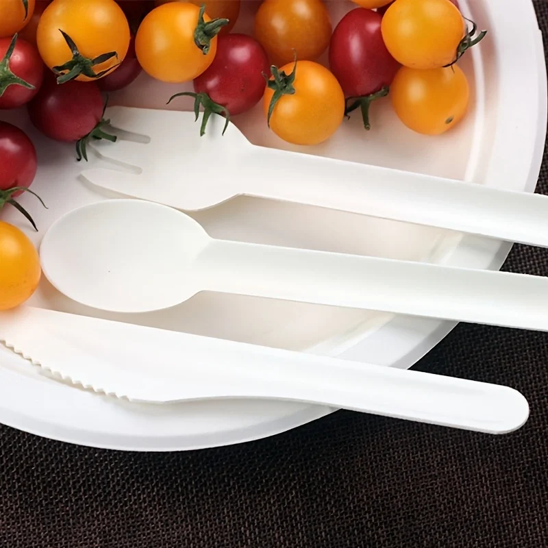 50Pcs Disposable Degradable Knife Fork And Spoon Pulp Tableware Environmental