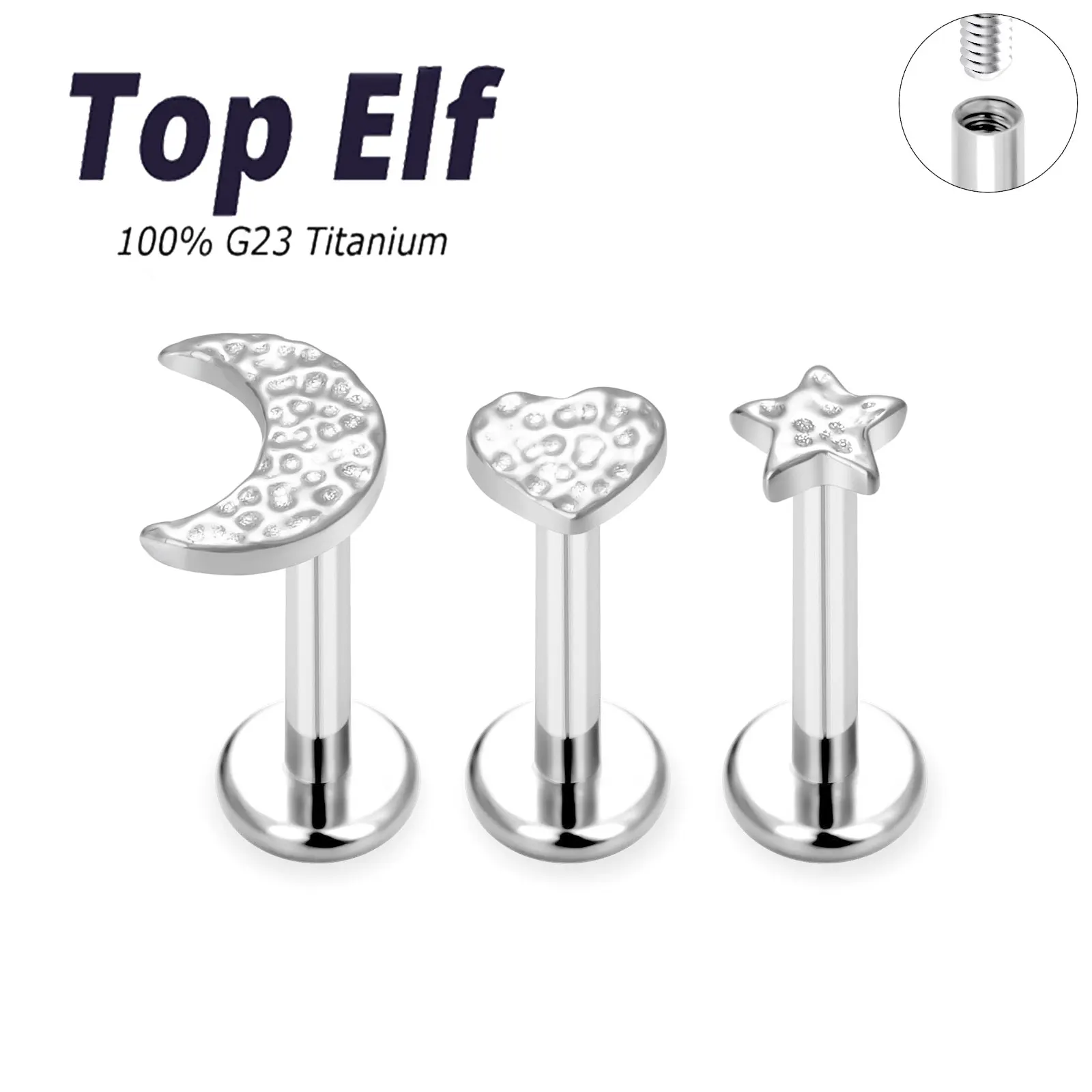 G23 Astm F136 Titanium Heart Ball Moon Labret Stud Lip Ring Orecchino Ear Studs Ear Cartialge Tragus Helix Piercing Body Jewelry
