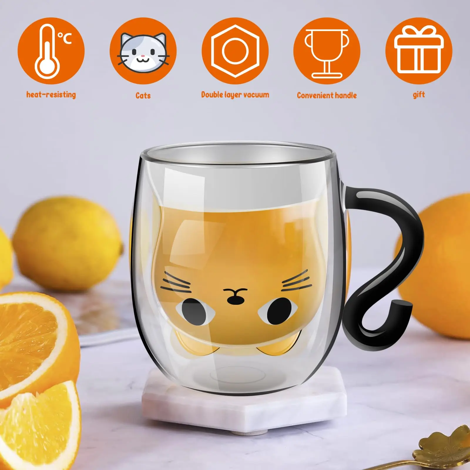 Double-Wall Insulated Cat Glass Mug