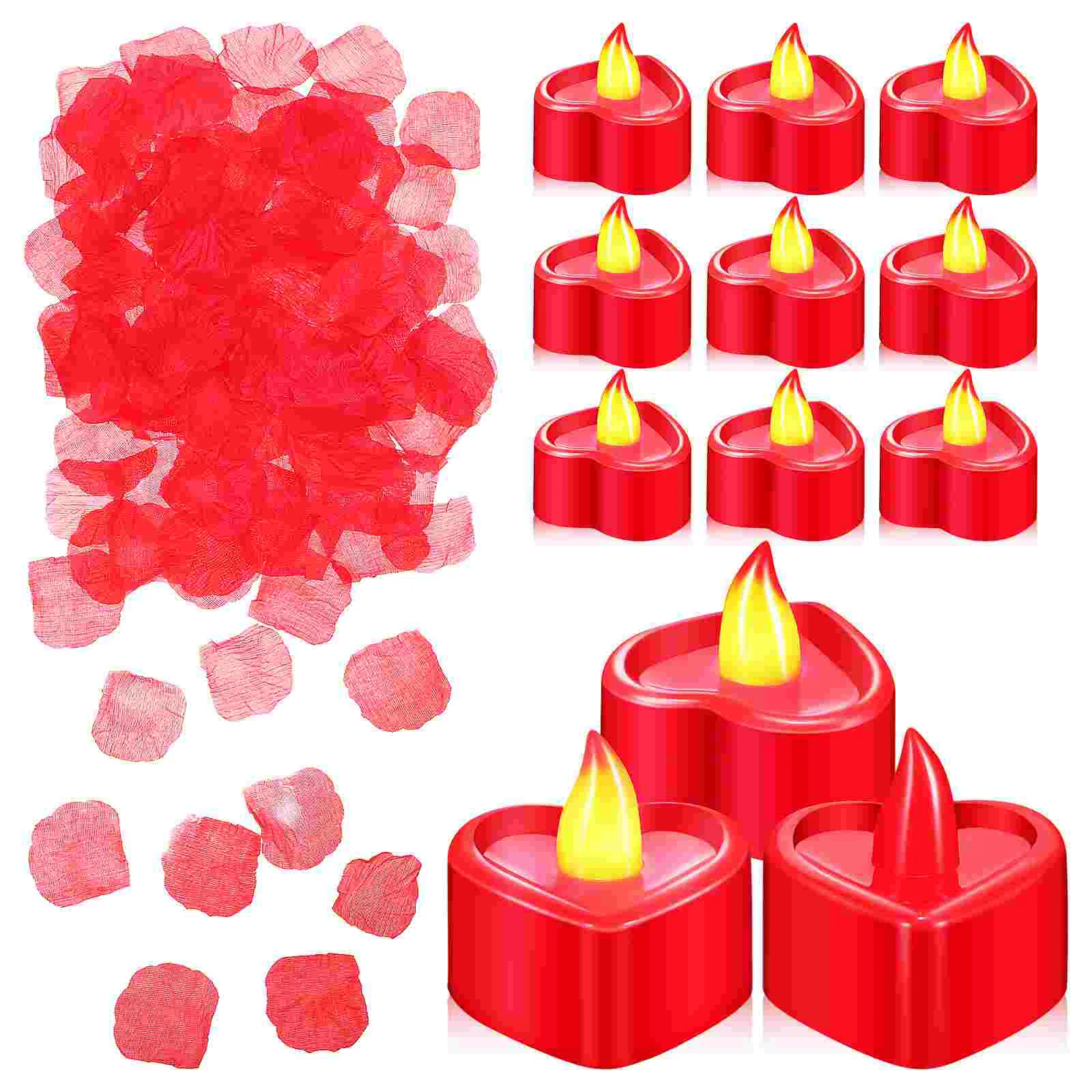 

Love Heart Shape LED Tealight Candles With Silk Rose Artificial Petals Romantic Valentines Day Wedding Decoration