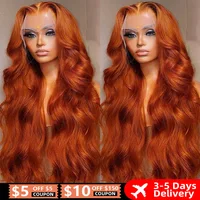 Perruque Lace Front Wig Body Wave Naturelle Orange, Cheveux Humains, 13x4, Pre-Plucked, Coloré, Vidéo HD, 34 36 Pouces, pour Femme 1