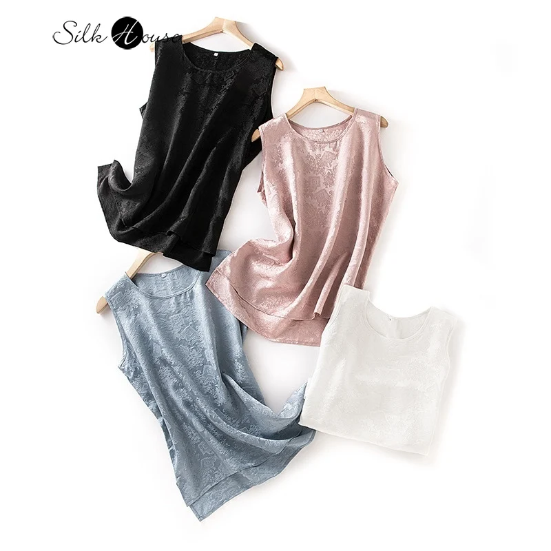 

2024 Women's Summer New 100%Natural Mulberry Silk HuaLuo Round Neck Luxury Versatile Solid Color Vest