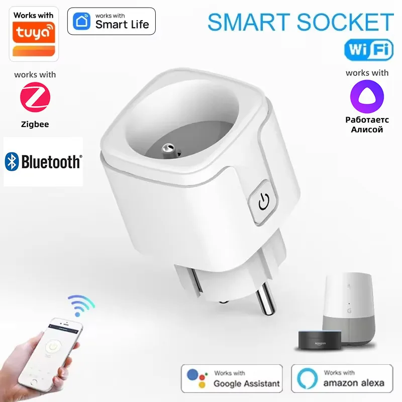 Smart Plug ZigBee Tuya EU 16A 20A WiFi Bluetooth Power Monitor APP Remote Timer Voice Control For Alexa Google Home