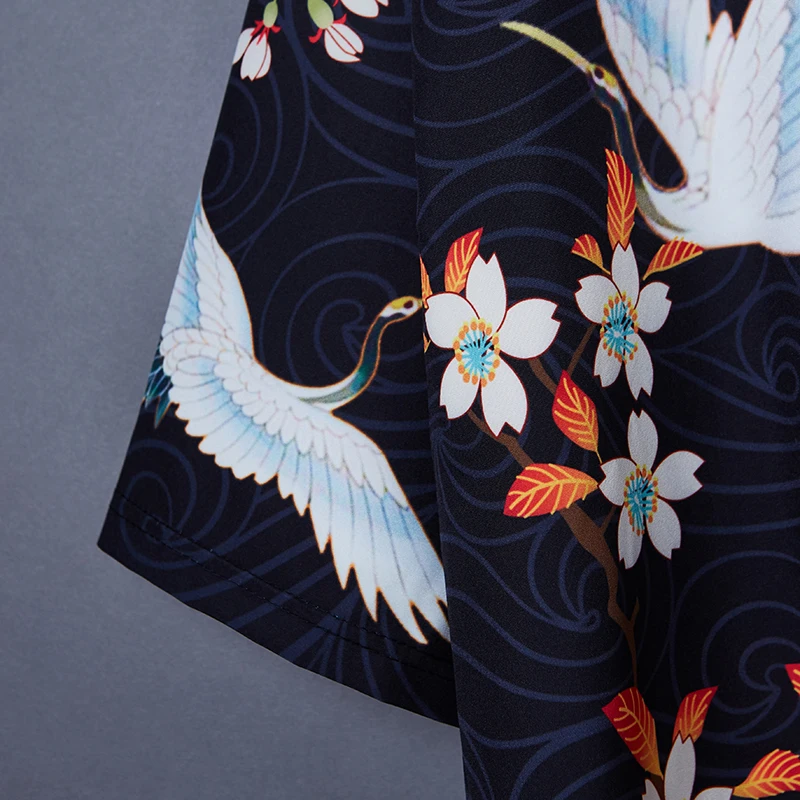 Japanese Kimono Traditional Clothing Crane Print Kimono Streetwear Shirt Women Samurai Haori Hombre Yukata Cardigan Shirt FF3567