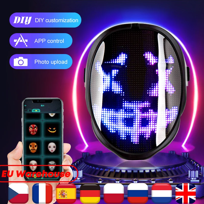 

Bluetooth LED Mask Full-Color Face-Changing Glowing Mask APP Control DIY Picture Programmable Mask Halloween Party Cosplay Decor
