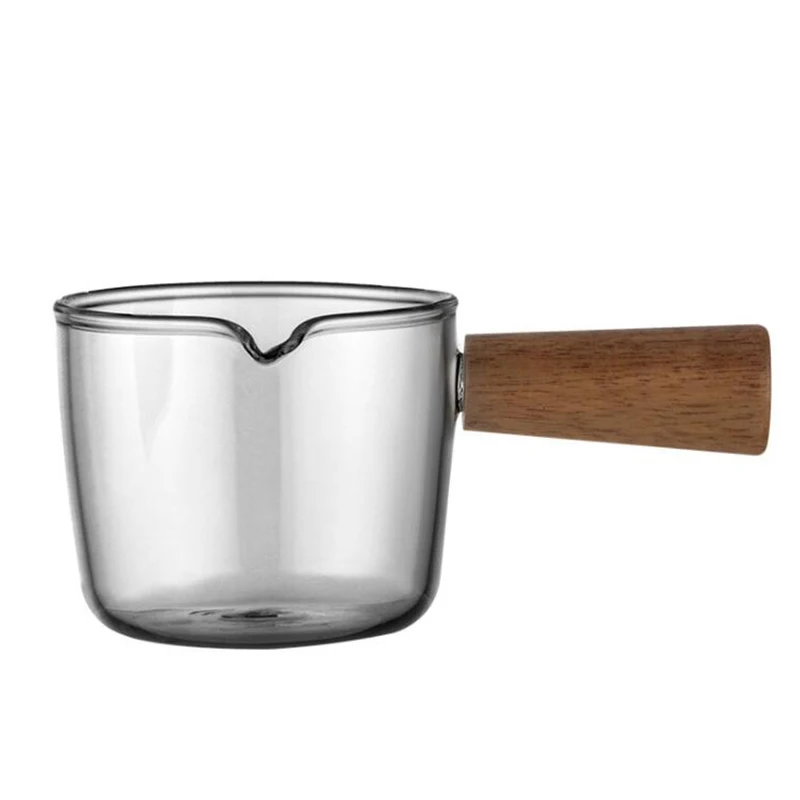 Wood Handle Glass Espresso Measuring Cup 50ml 80ml 100ml Double/Single Mouth Milk Jug Coffee Supplies Clear Kitchen Measure Mug measuring cup,coffee extraction cup