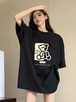 Loose Fit Cotton-Like ort Sve T-irt Women's Bla Summer Faion Slimming Top Korean Sle round Ne Casual Wear