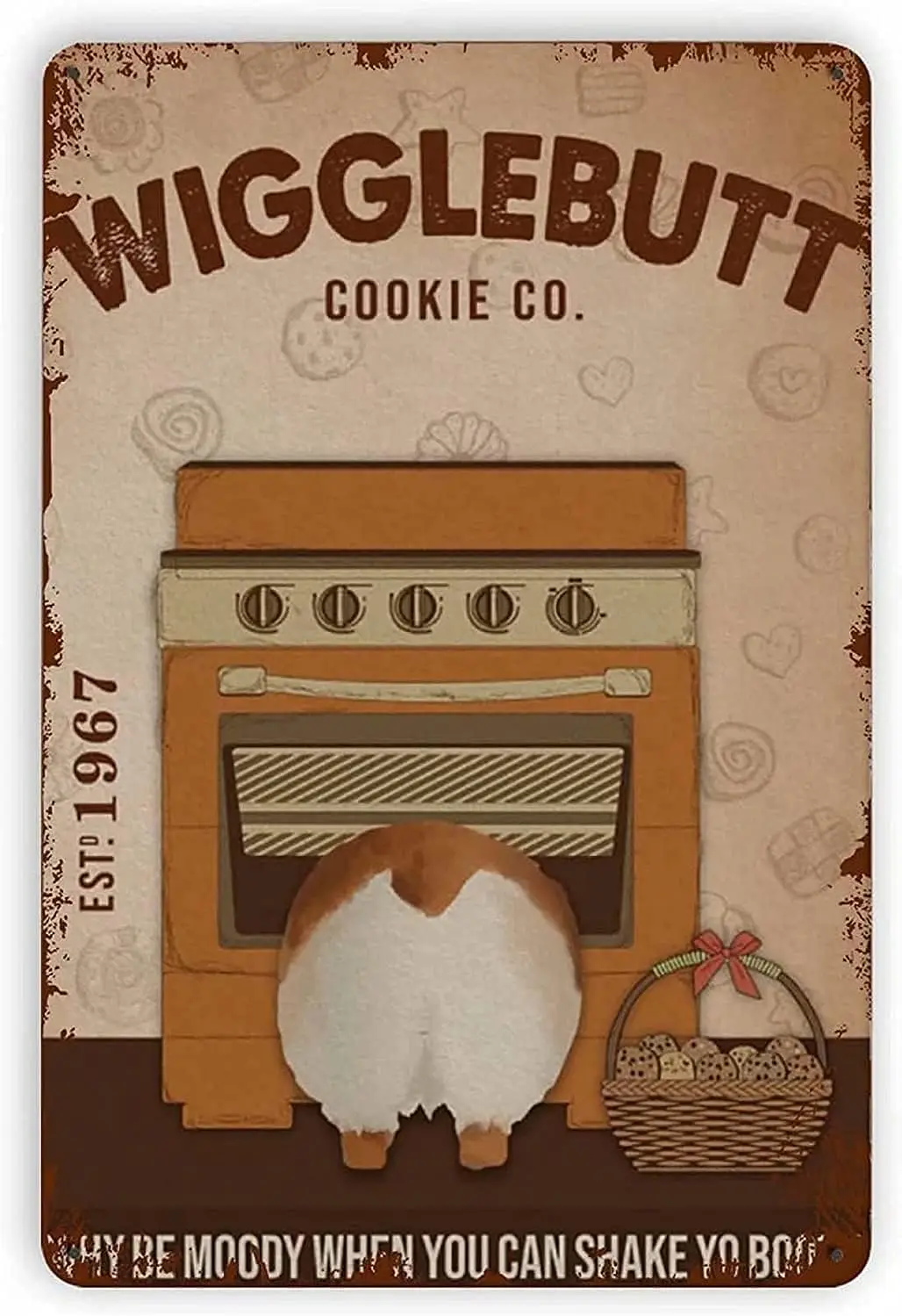 

Cute Dog Wigglebutt Vintage Metal Tin Sign 8x12 Inches for Bars Restaurants Cafes Pubs