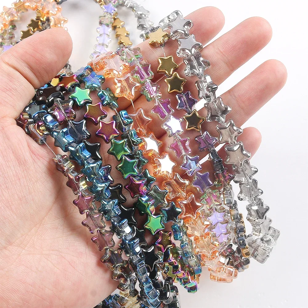 20pcs 8/10mm Five-pointed Star Multicolor Glass Beads Straight Hole DIY Beaded Bracelet Necklace Earrings Accessories