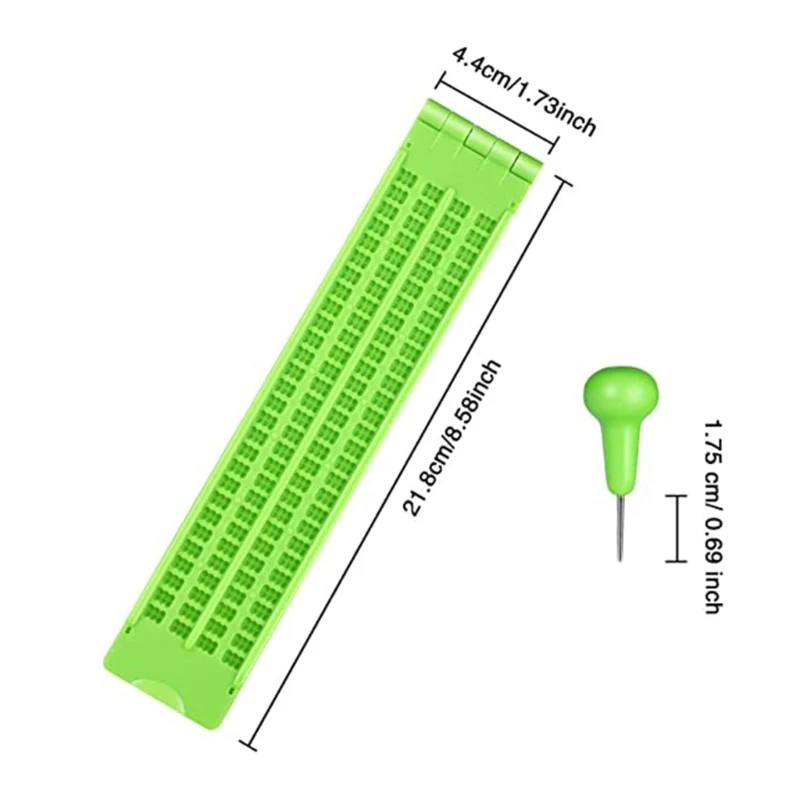 DXAB Plastic Braille Braille Pen Set, 4 Lines 28 Cells Braille and Pen Writing Set for Blind Children, 6