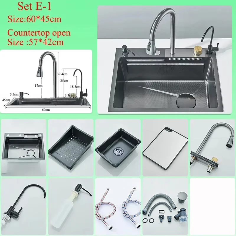 Küchenspüle Mit Wasserhahn Set – 84 Cm, Edelstahl, Einzelbecken | Obermontage Inkl. Zubehör
