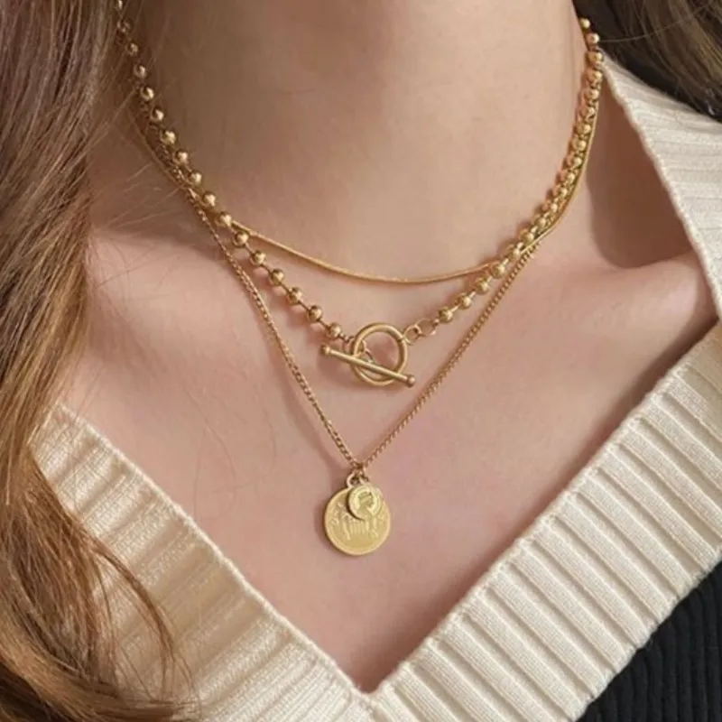 Stainless Steel Multi Layer Queen Pendant Necklace for Women 2025 New Fashion Sweater Chain Necklace Party Jewelry Gifts